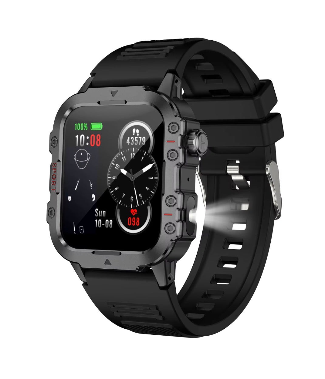 Smartwatch IP68 con Monitor de Salud, aprueba de Agua con linterna Incorporada