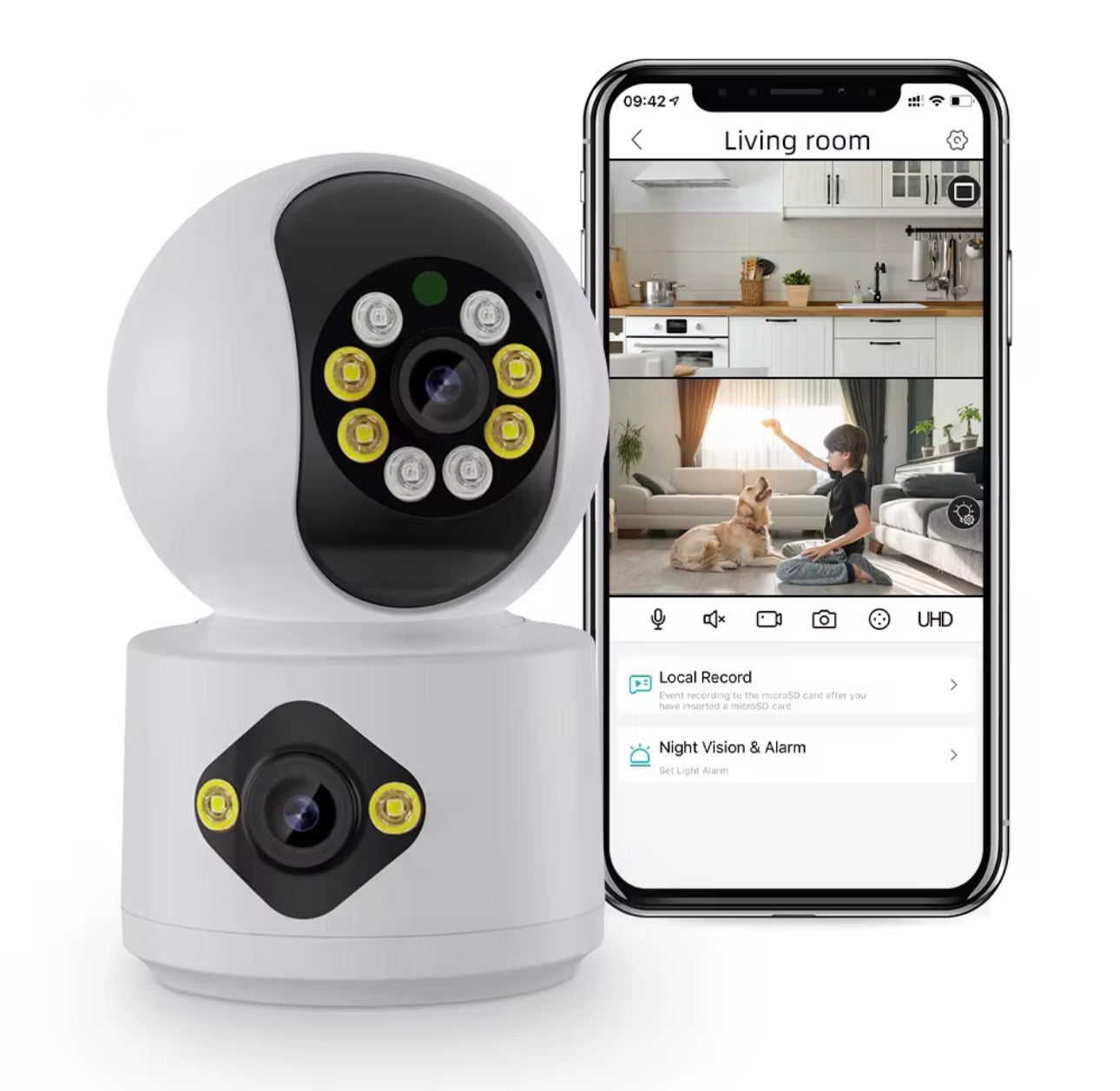 Dual-Lens Dome Camera with Two-Way Audio