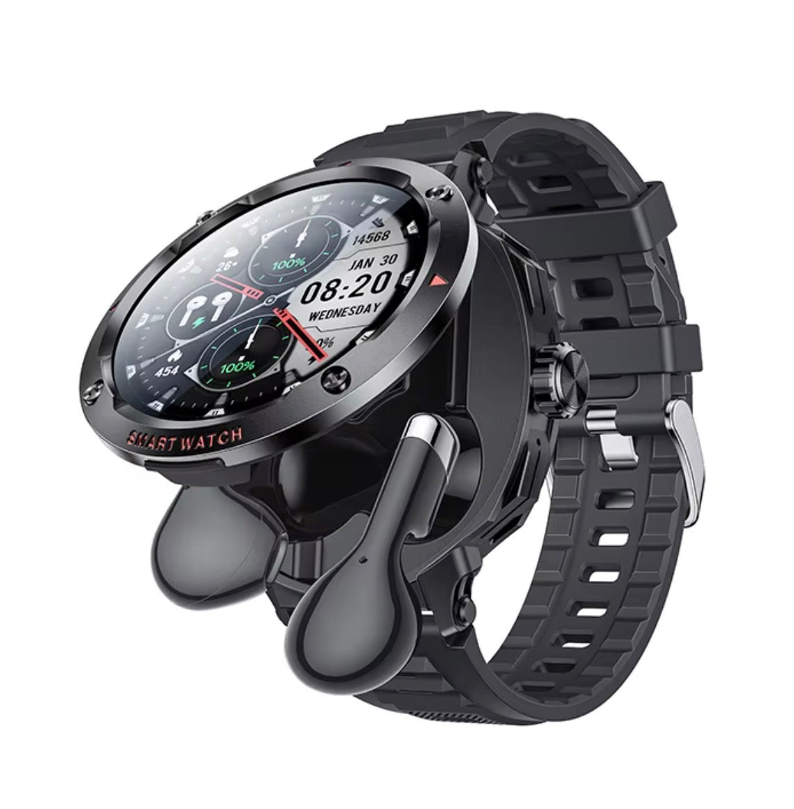Smartwatch 2 en 1 Modelo IO50 con Monitoreo de Salud, pantalla Táctil y Audífonos Bluetooth