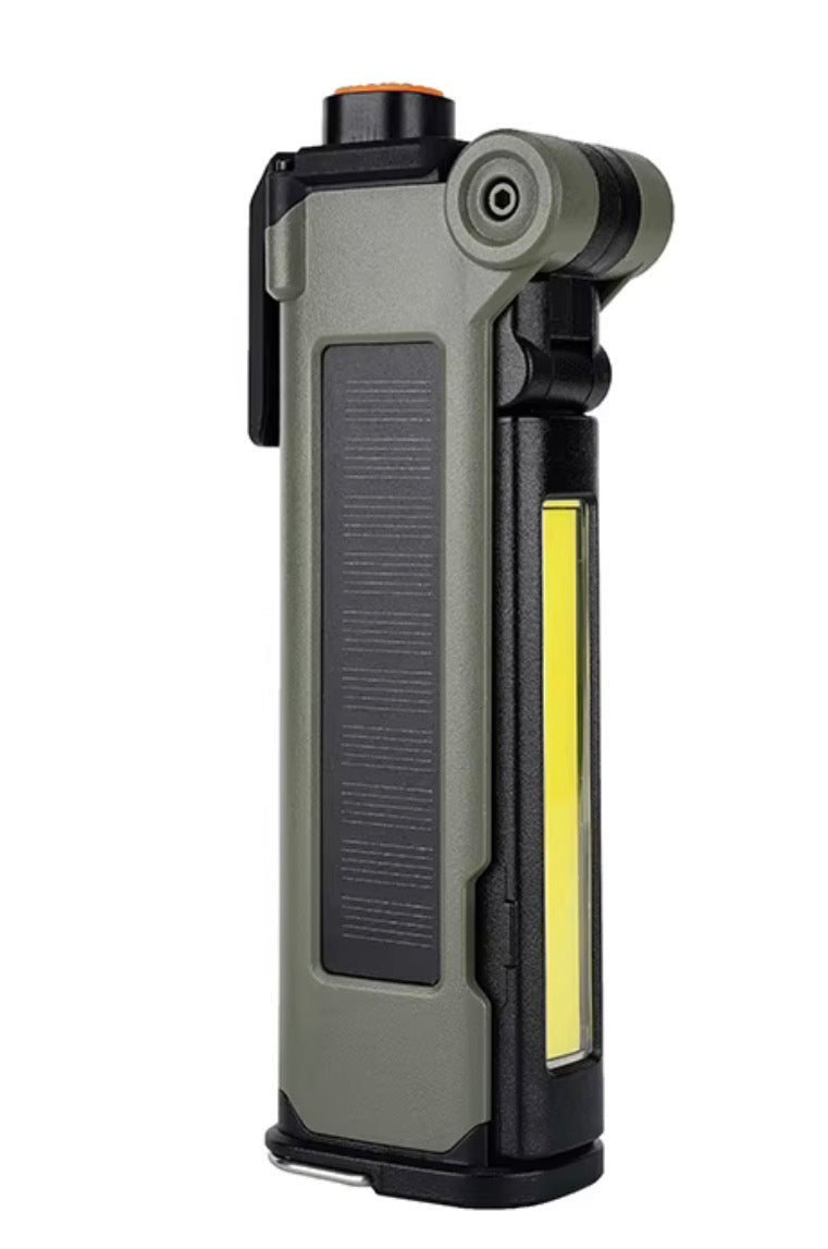 Linterna multi uso con alarma, navaja para cinturón de seguridad, quiebra ventana y carga solar